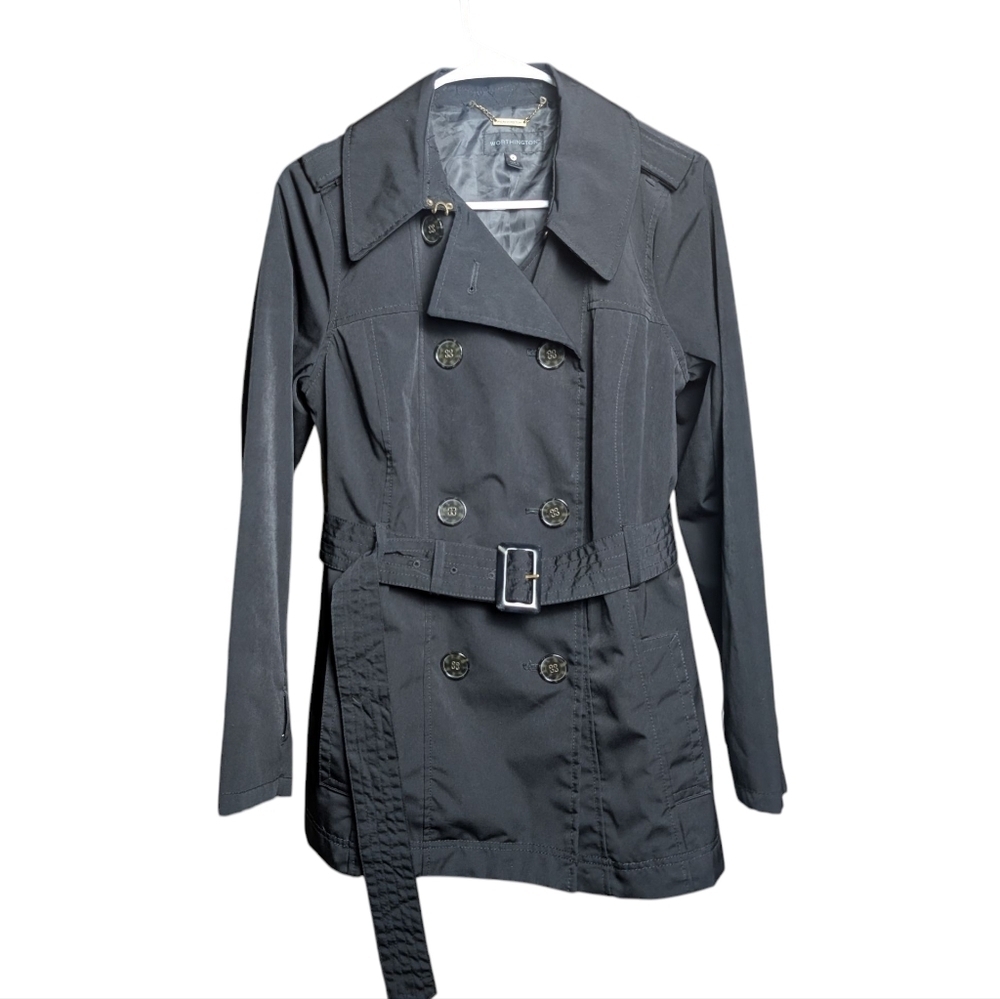 Worthington Womens M Black Trench Coat Button Up Belt Pockets New No Tags Lined